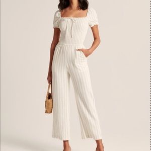 abercrombie short sleeve jumpsuit in white stripe